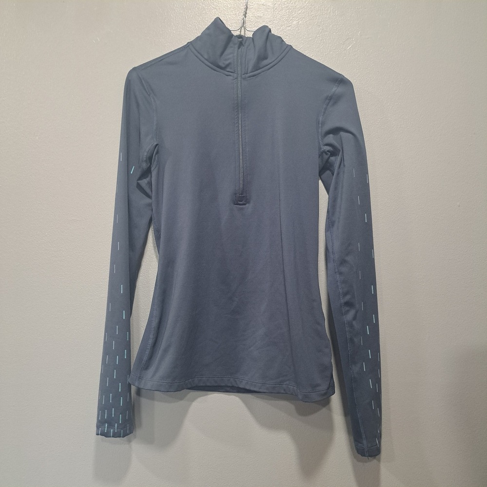 Nike Pro Womens Dri-FIT Zip Long Sleeve Top Grey‎ Teal Dash Small Athletic